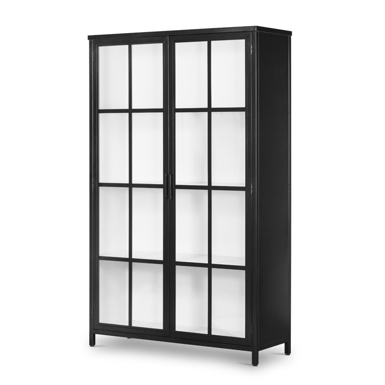 Contemporary Black and White Iron Glass Panel Curio Cabinet