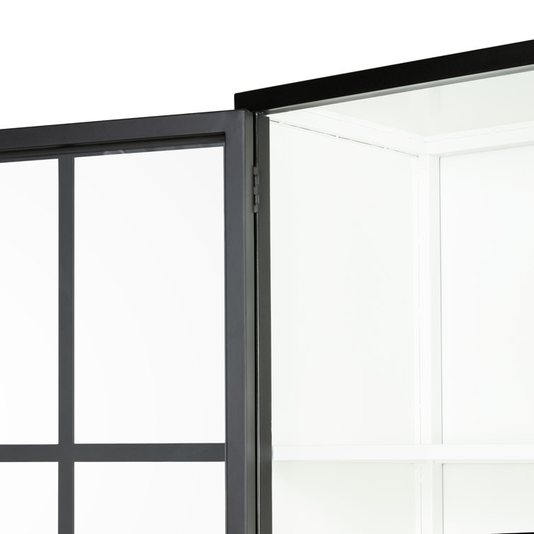 Contemporary Black and White Iron Glass Panel Curio Cabinet