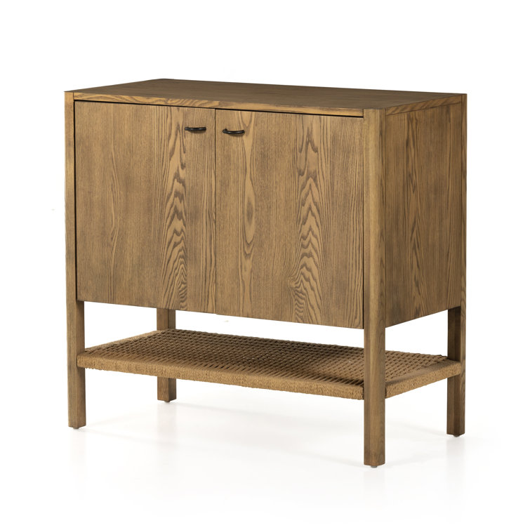 Natural Ash Wood Cabinet with Woven Shelf