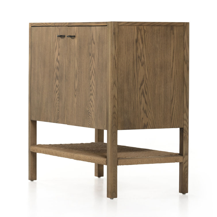 Natural Ash Wood Cabinet with Woven Shelf