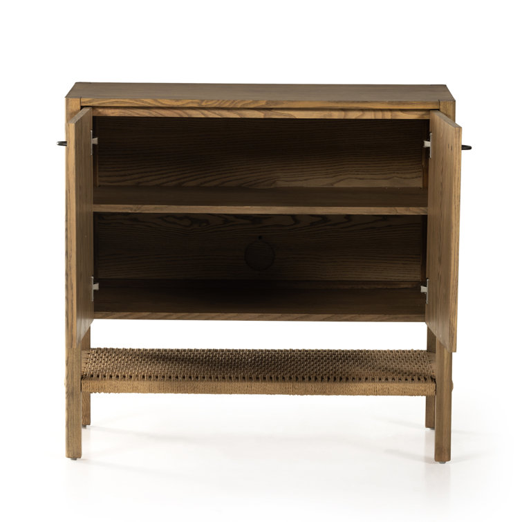 Natural Ash Wood Cabinet with Woven Shelf