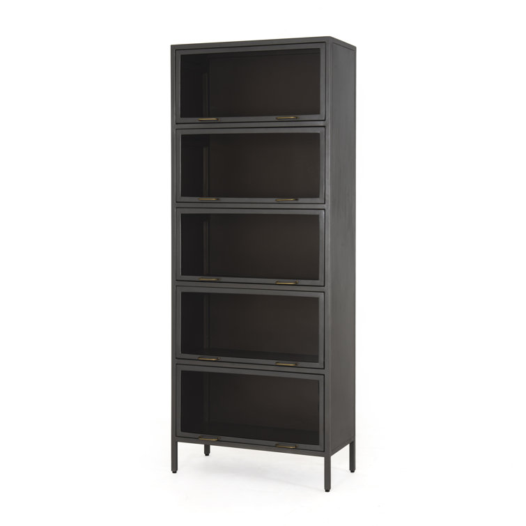 Industrial Black Iron & Smoked Glass Tall Cabinet