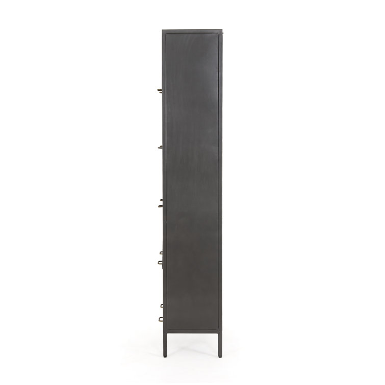 Industrial Black Iron & Smoked Glass Tall Cabinet