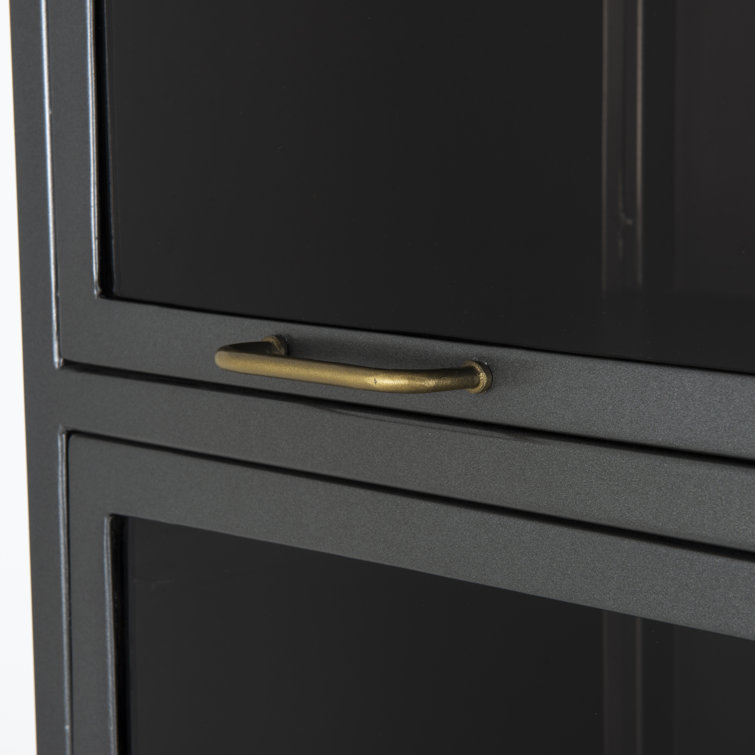 Industrial Black Iron & Smoked Glass Tall Cabinet