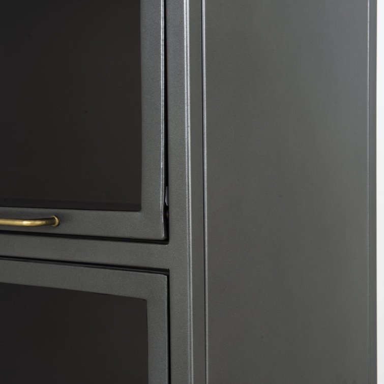 Industrial Black Iron & Smoked Glass Tall Cabinet