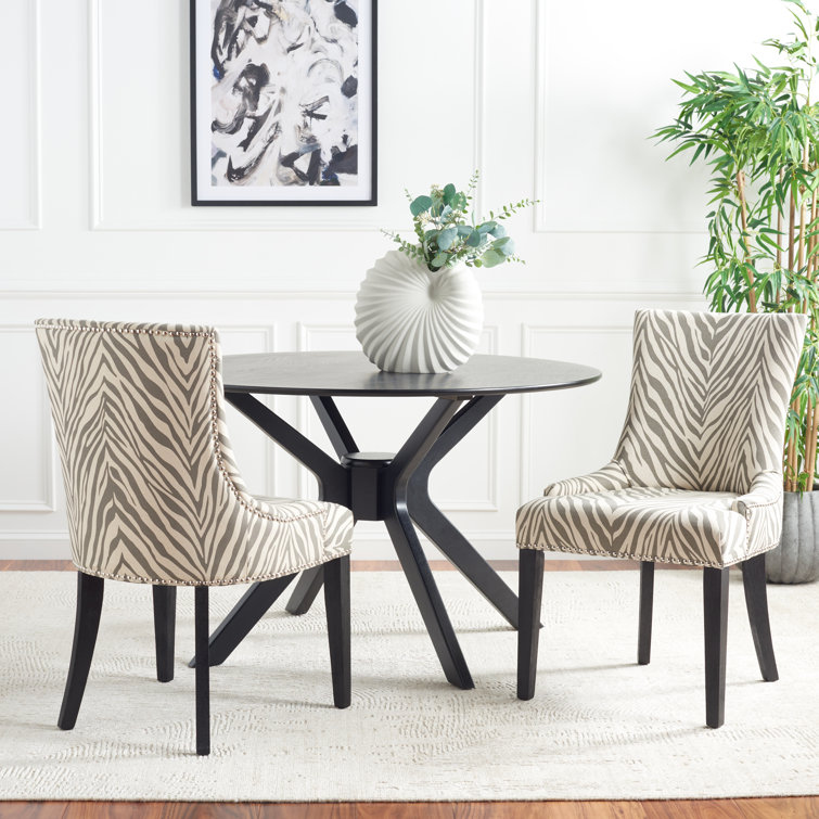 Lester Gray Zebra Linen Parsons Dining Chairs Set of 2