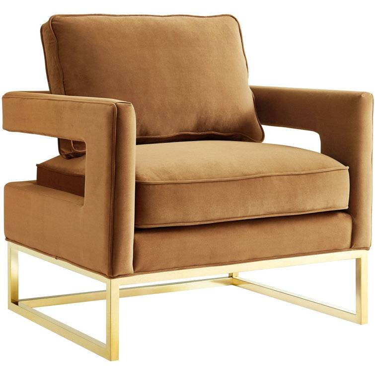 Cognac Velvet and Polished Gold Accent Chair