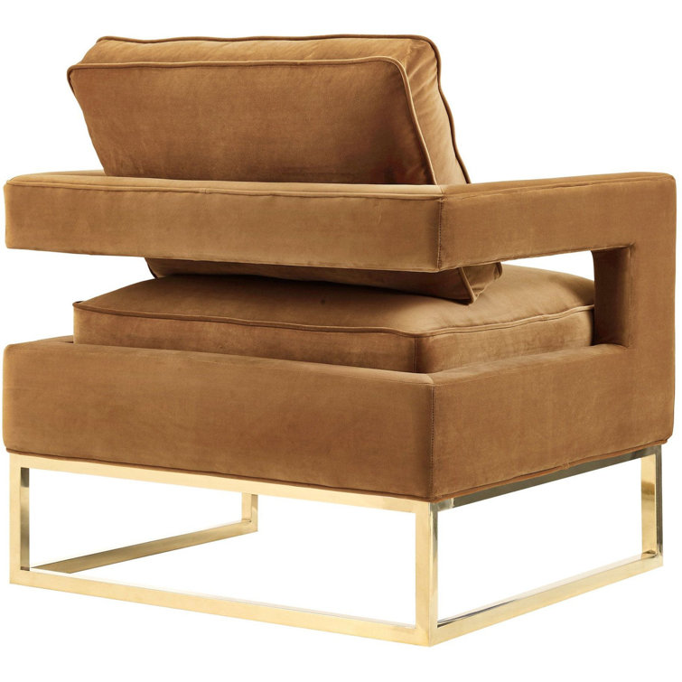 Cognac Velvet and Polished Gold Accent Chair