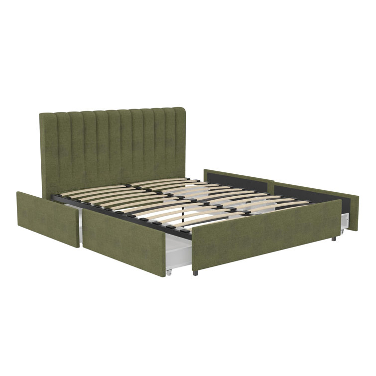 Light Gray Queen Upholstered Platform Bed with Storage Drawers