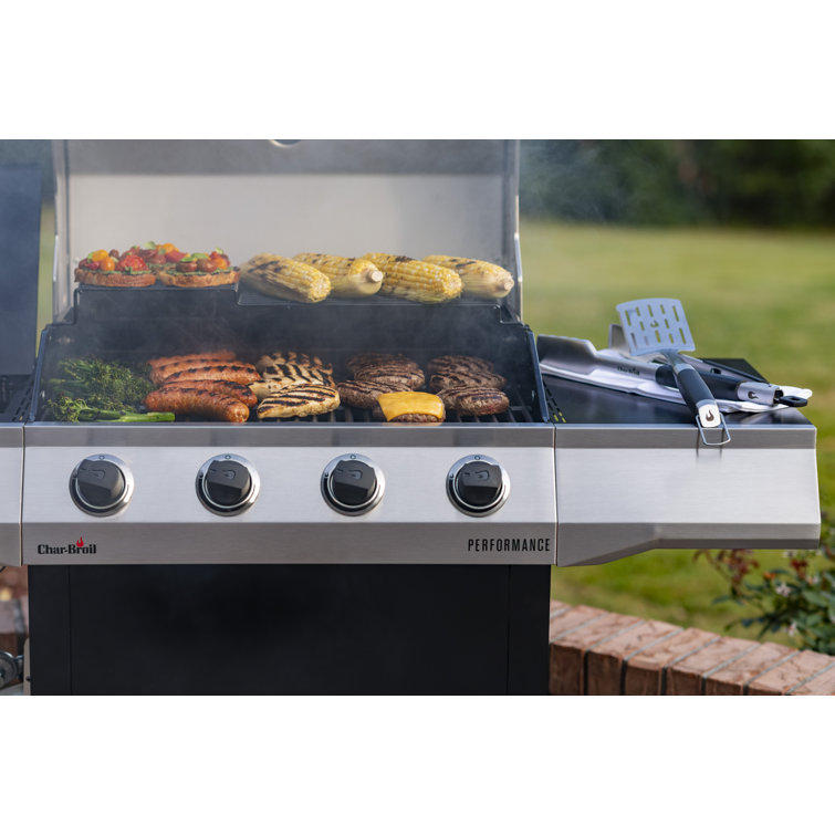 Stainless Steel 4-Burner Propane Gas Grill with Side Burner
