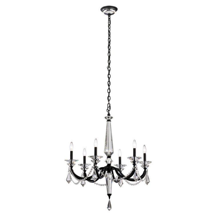 Black Aluminum 6-Light Chandelier with Clear Radiance Crystal