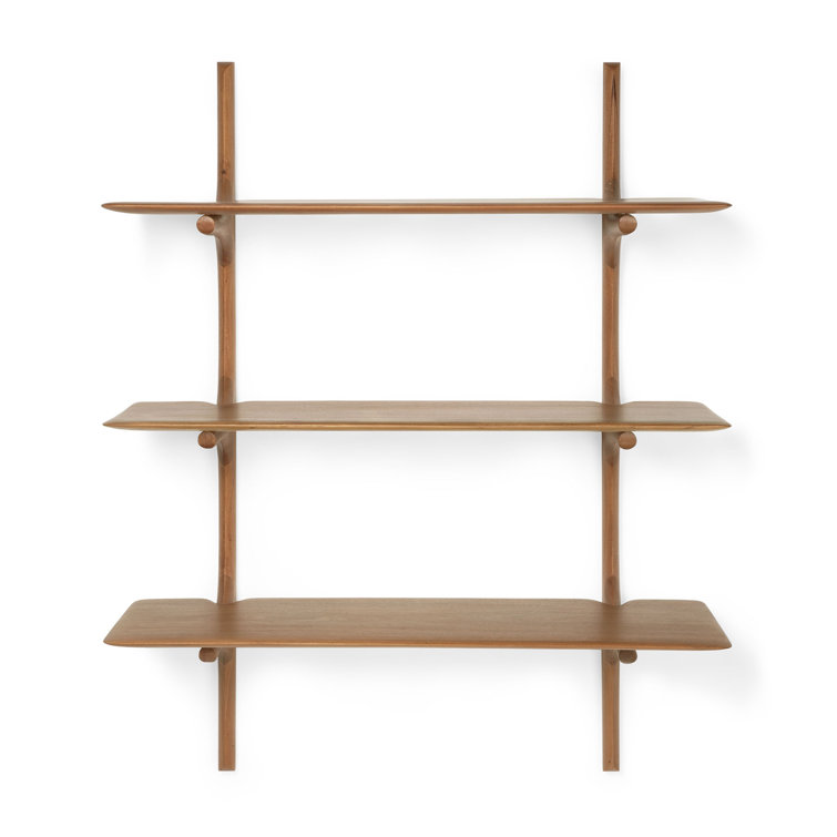 Alain Van Havre Solid Mahogany 3-Tiered Varnished Brown Wall Shelf