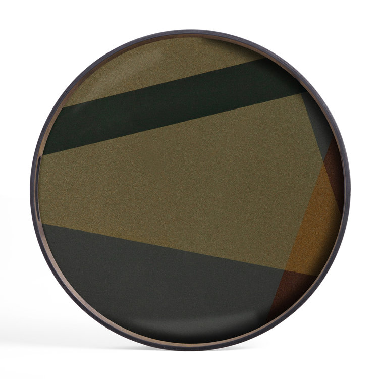 Small Round Slate Glass Decorative Tray with Handles