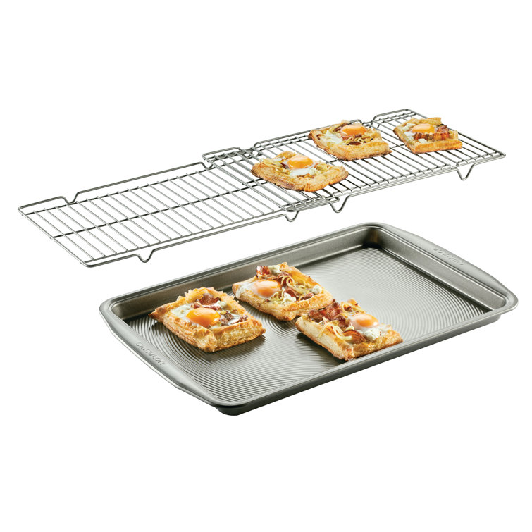 Silver Aluminum Non-Stick Baking Sheet Pan with Rack