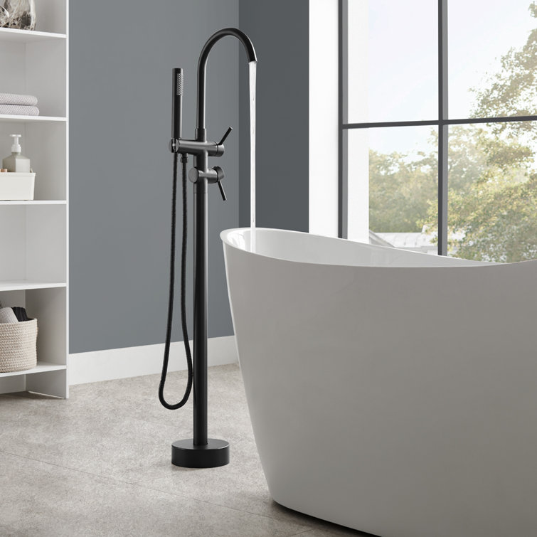 Matte Black Stainless Steel Freestanding Tub Filler with Hand Shower