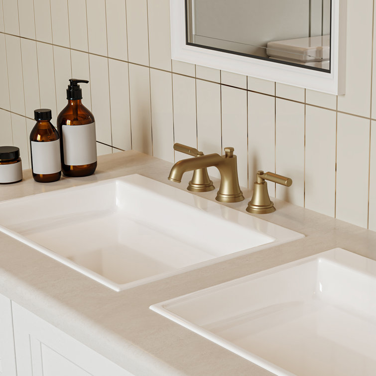 Brushed Gold Widespread 2-Handle Bathroom Faucet with Drain Assembly