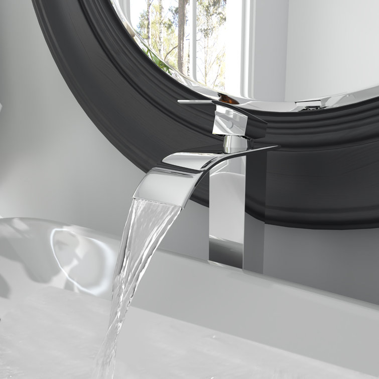 Polished Chrome Waterfall Vessel Sink Faucet with Lever Handle