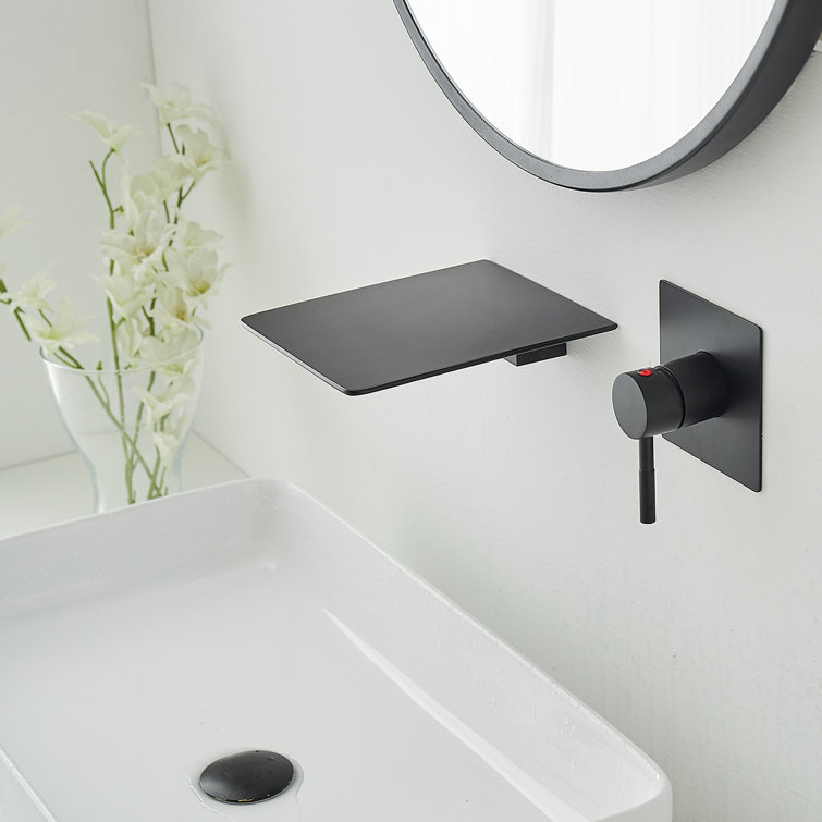 Matte Black Wall-Mounted Single-Handle Waterfall Bathroom Faucet