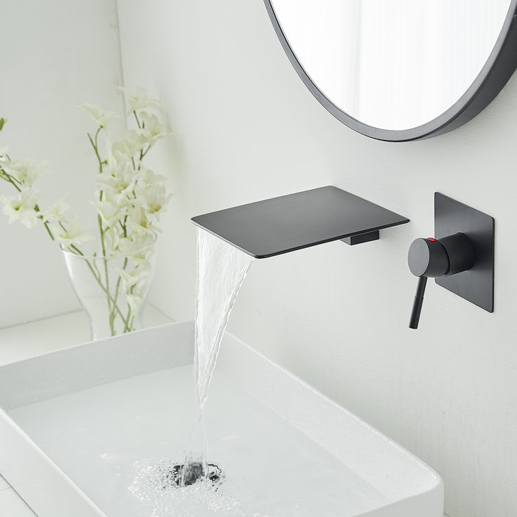 Matte Black Wall-Mounted Single-Handle Waterfall Bathroom Faucet