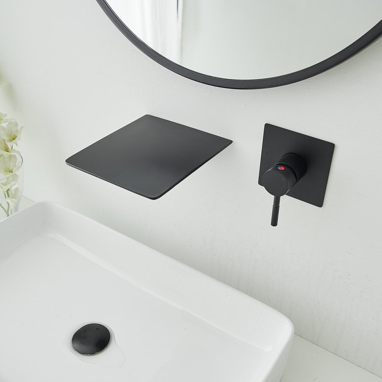 Matte Black Wall-Mounted Single-Handle Waterfall Bathroom Faucet