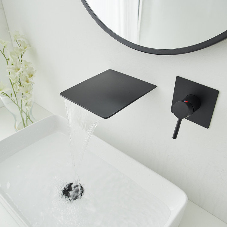 Matte Black Wall-Mounted Single-Handle Waterfall Bathroom Faucet