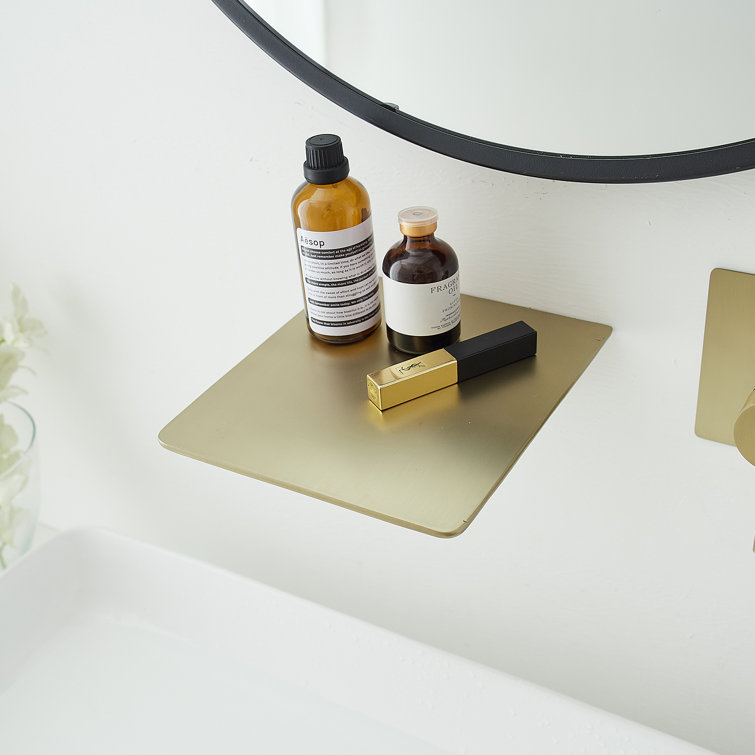 Brushed Gold Wall-Mount Single-Handle Bathroom Faucet with Shelf
