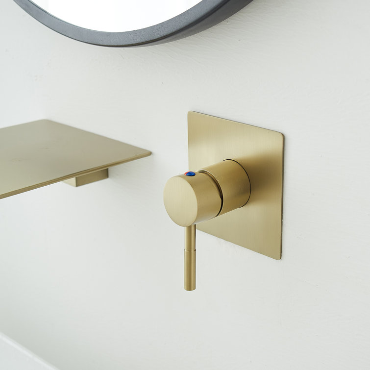Brushed Gold Wall-Mount Single-Handle Bathroom Faucet with Shelf