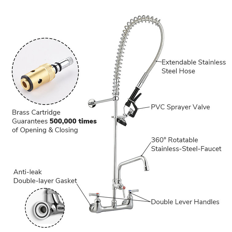 Chrome 44in Commercial Kitchen Faucet with Pull-out Spray