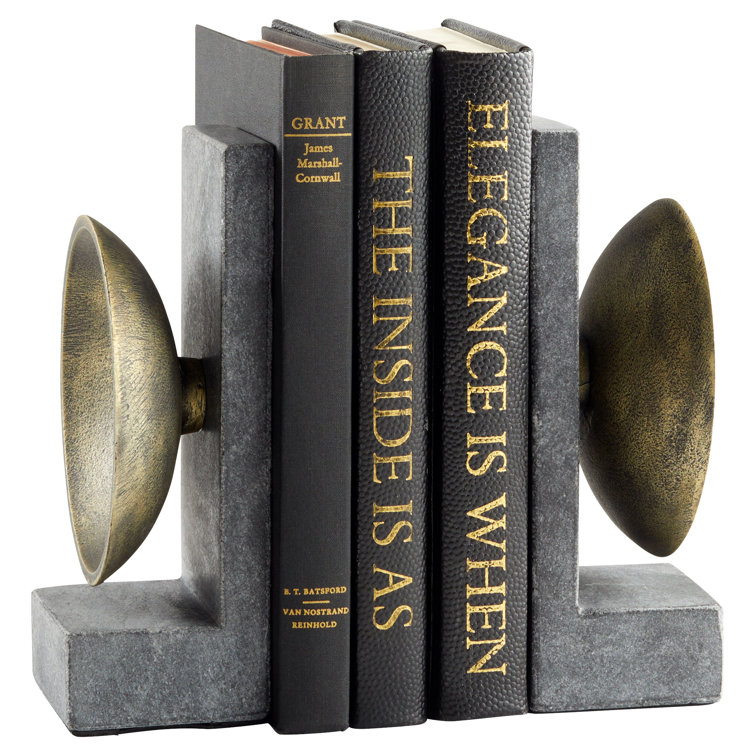 Antique Brass and Gray Marble Bookends Set