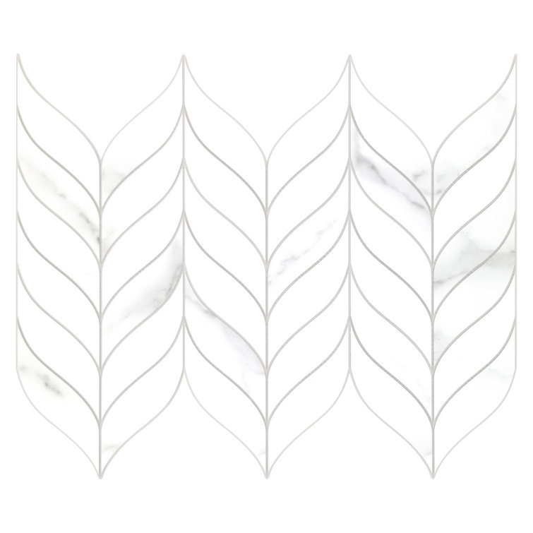 White Marble Look Leaf Pattern Peel and Stick Mosaic Tile
