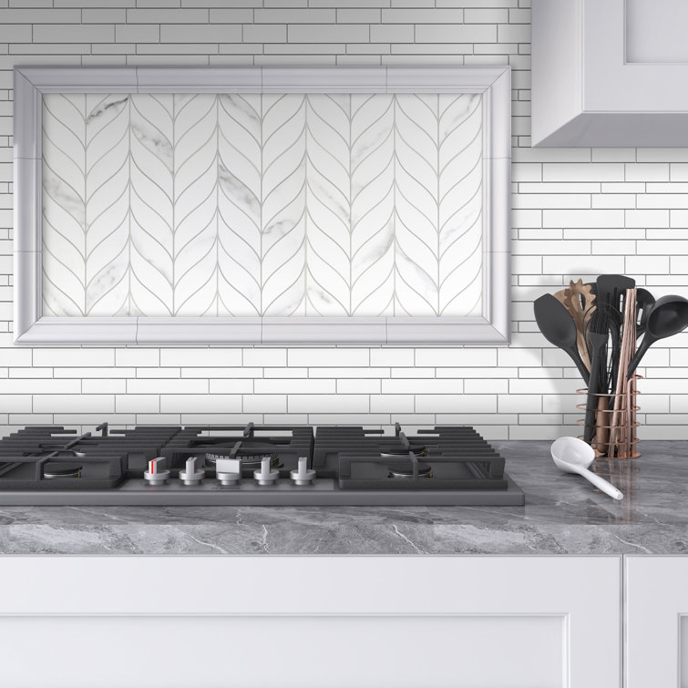 White Marble Look Leaf Pattern Peel and Stick Mosaic Tile
