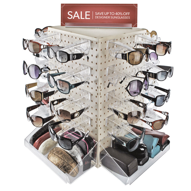 White Four-Sided Revolving Pegboard Display Stand, 20" Height