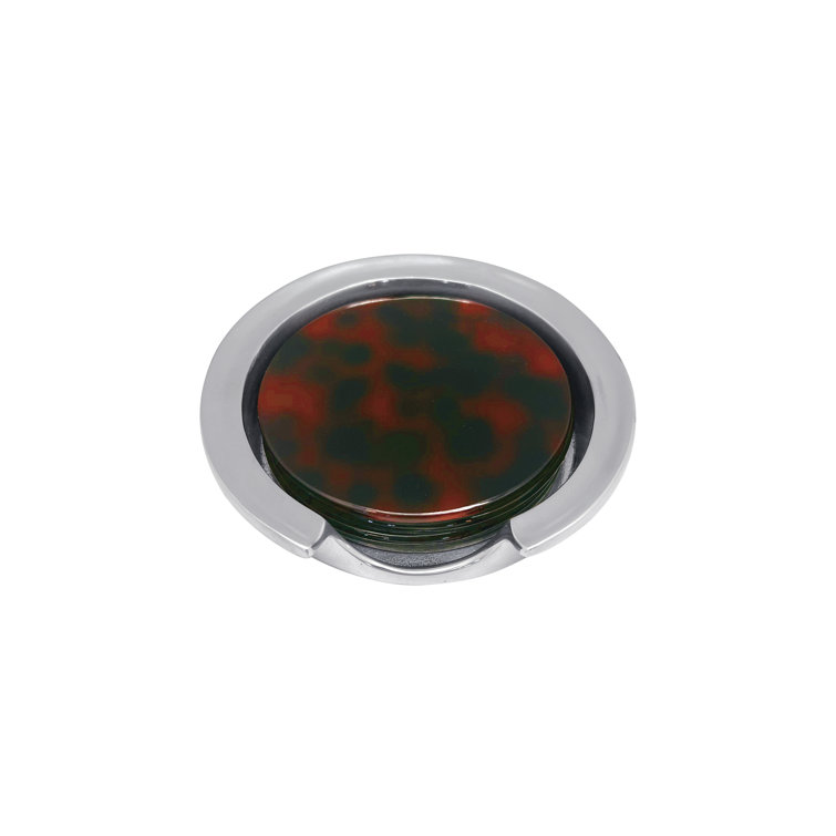 Tortoise Brown and Green Acrylic Coaster Set with Aluminum Holder