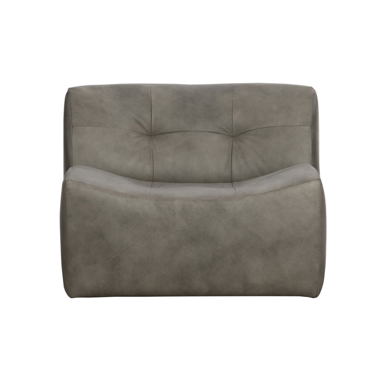 Gray Leather Handcrafted Swivel Slipper Chair