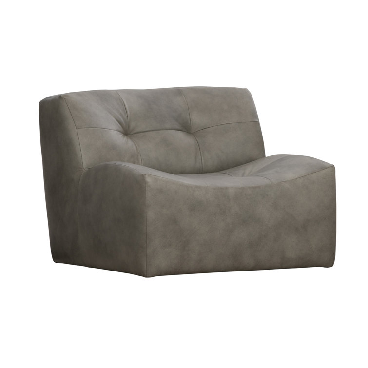 Gray Leather Handcrafted Swivel Slipper Chair