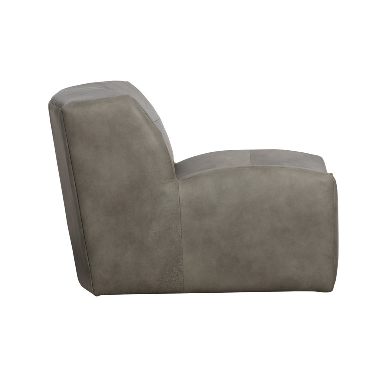 Gray Leather Handcrafted Swivel Slipper Chair