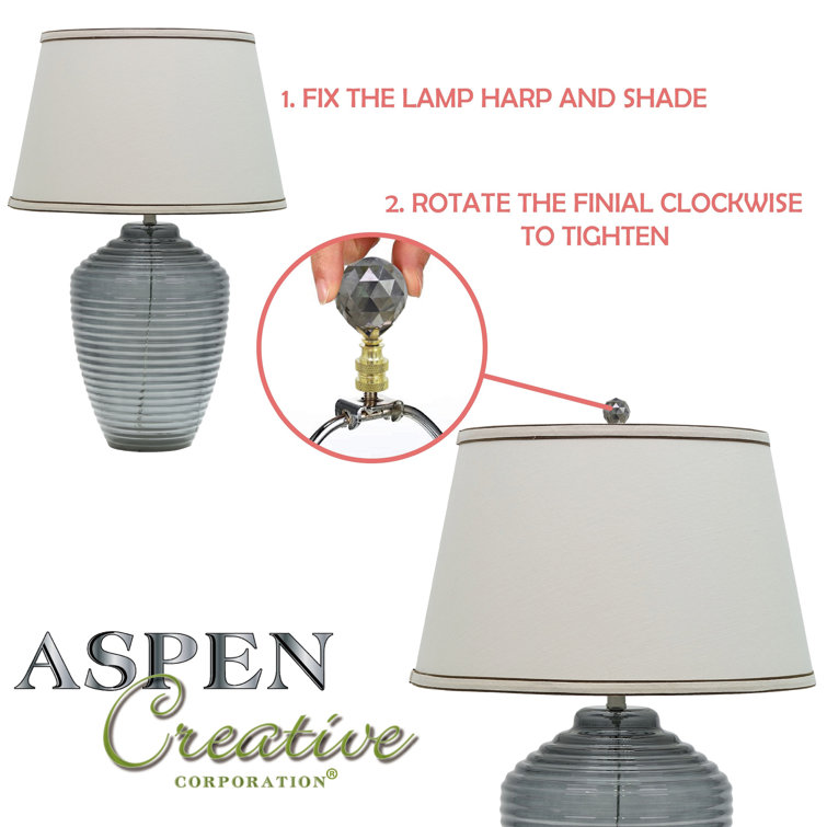 Charcoal Gray Faceted Crystal Lamp Finials with Brass Base, 2-Pack
