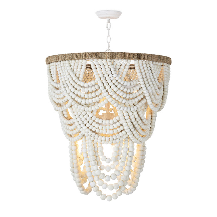 Blue Ombre Beaded Birch Wood 8-Light Chandelier