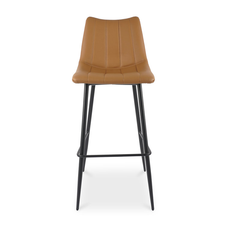 Brown Faux Leather Low Back Counter Stools with Steel Frame, Set of 2
