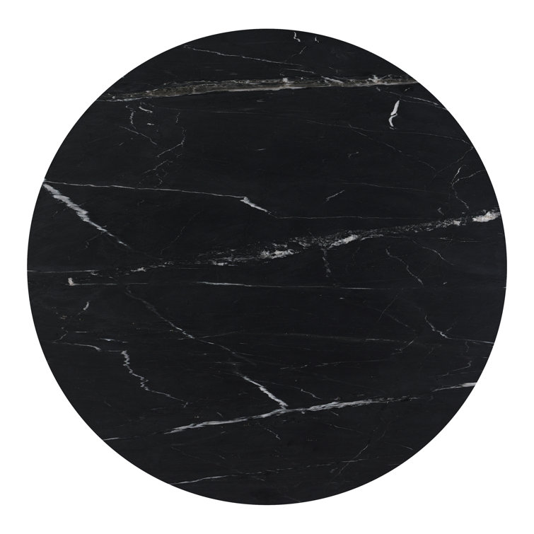 Black Marble Round Dining Table with Fluted Metal Base