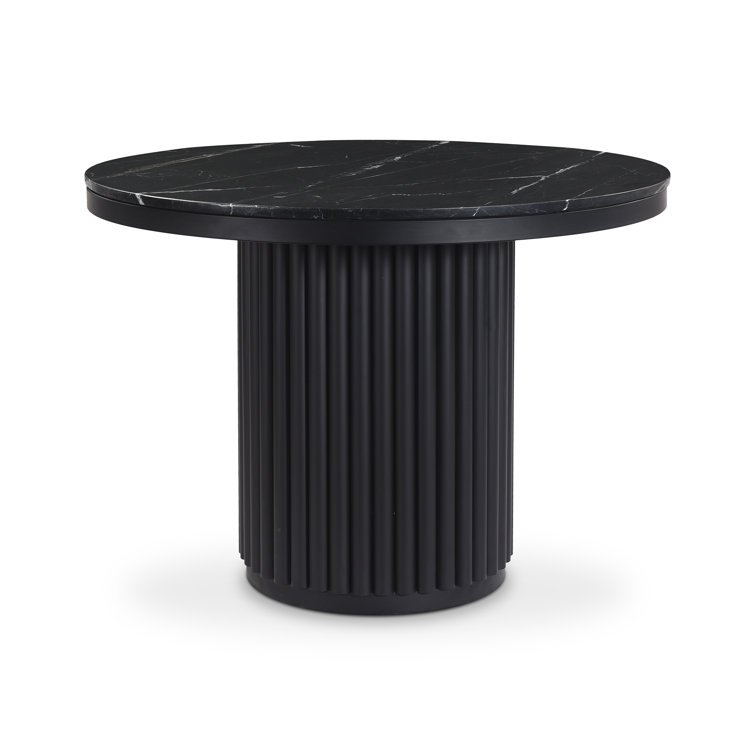 Black Marble Round Dining Table with Fluted Metal Base