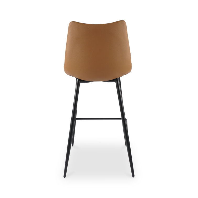 Brown Faux Leather Low Back Counter Stools with Steel Frame, Set of 2