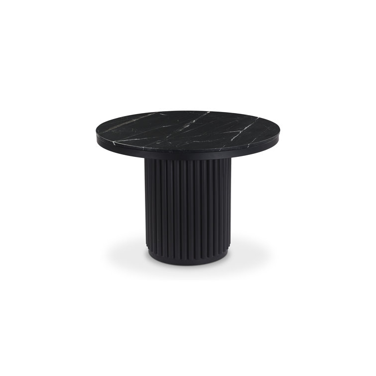 Black Marble Round Dining Table with Fluted Metal Base