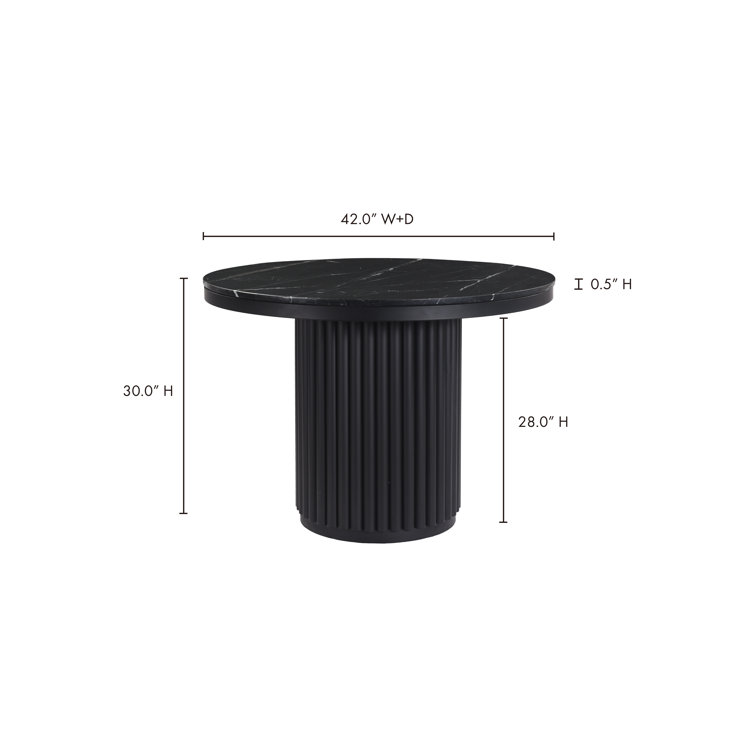 Black Marble Round Dining Table with Fluted Metal Base