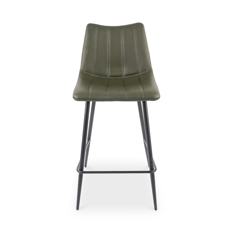 Finnigan Dark Green Vegan Leather Counter Stools with Steel Frame