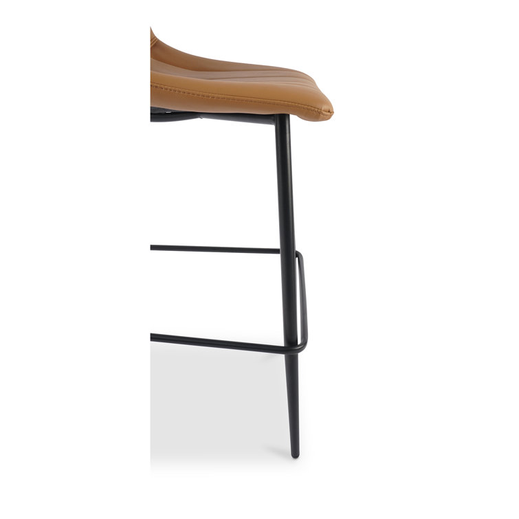 Brown Faux Leather Low Back Counter Stools with Steel Frame, Set of 2
