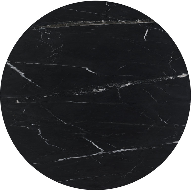 Black Marble Round Dining Table with Fluted Metal Base