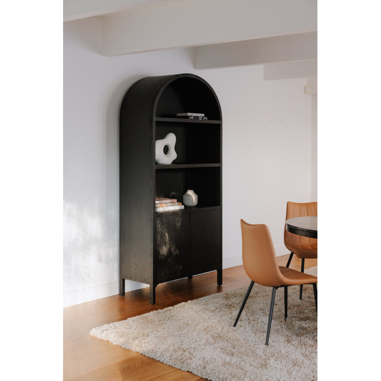 Black Oak Arched Display Cabinet with Shelving