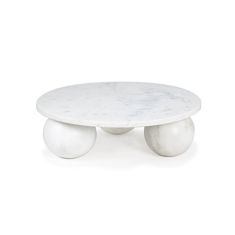 Small Round White Marble Plate with Orb Feet