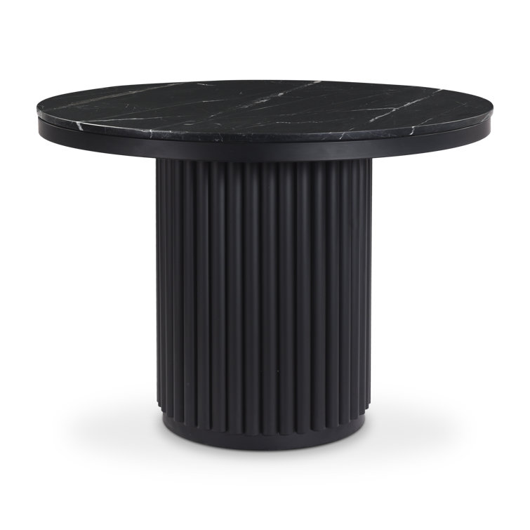 Black Marble Round Dining Table with Fluted Metal Base